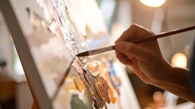 Artist painting on canvas in art studio