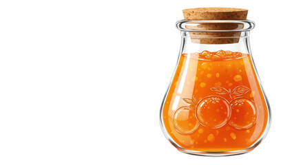 Orange marmalade in glass jar with cork isolated PNG, homemade citrus jam with fruit drawing on transparent background