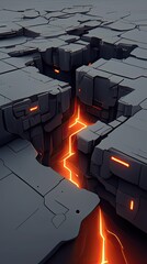 Abstract Landscape with Cracked Surface and Glowing Lava Flowing