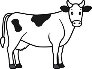 Fototapeta premium Black and white cartoon cow with spots and horns animal farm vector illustration EPS file download. 
