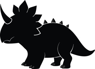 Black silhouette of a triceratops dinosaur with white outline on white background animal vector illustration EPS file download.
