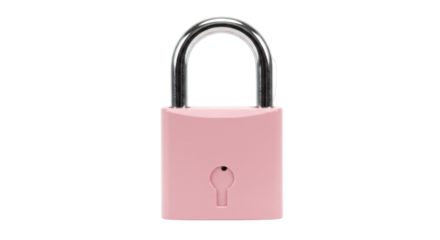 Pink padlock isolated on transparent background, security and protection concept in PNG format, love lock for Valentine s Day