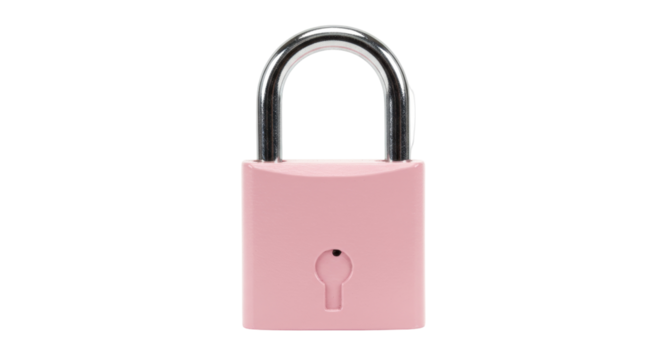 Pink padlock isolated on transparent background, security and protection concept in PNG format, love lock for Valentine s Day