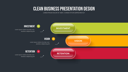 Fototapeta premium Corporate Briefing Frame Template Vector Illustration. Advertising Overview 3 Option Diagram Slide Design. Market Profile Three Element Infographic Presentation Layout.