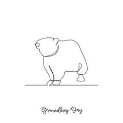 One continuous line drawing of Groundhog Day vector illustration. Groundhog Day  theme design concept in simple linear continuous line. Great design for Groundhog Day event and campaign purpose.