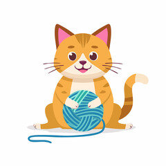 Obraz premium Cute orange cat playing with a ball of yarn.