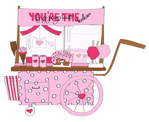 pink food cart with funfair sweet treats