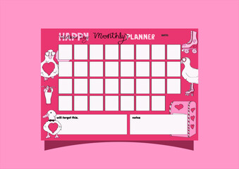 pink Valentine's Day ducks monthly planner