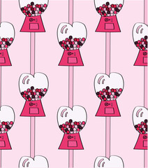 Repeat pattern with heart-shaped gumball machines.