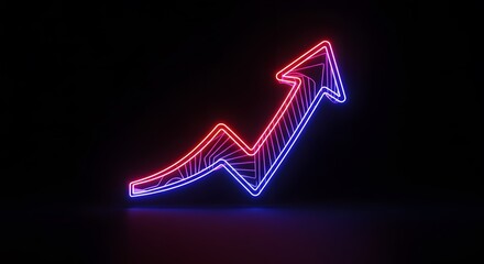 Abstract upward growth symbol with neon outline.