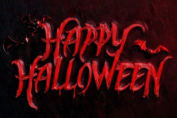 Happy Halloween: A spooky graphic with a cheerful message for the annual holiday. Spiders and bats adorn the red text against a dark background.