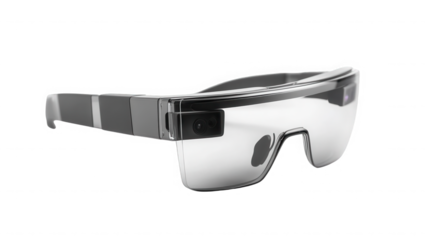 Futuristic augmented reality glasses showcasing advanced technology and design on transparent background