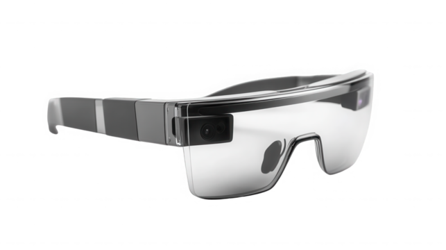 Futuristic augmented reality glasses showcasing advanced technology and design on transparent background - Powered by Adobe