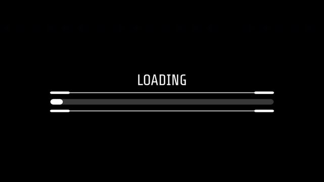 Cyberpunk style loading bar animation with glitches, digital distortions. Glitched cyberpunk downloading process.