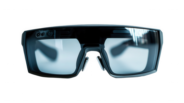 Futuristic augmented reality glasses showcasing innovative technology design on transparent background