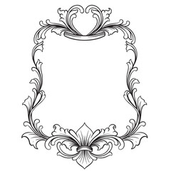 black and white vintage baroque frame with ornament engraving illustration