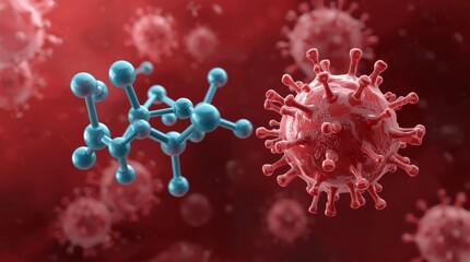 A powerful, high-resolution 3D conceptual rendering illustrating a large, complex, light blue chemical molecule engaging or floating near a highly.
