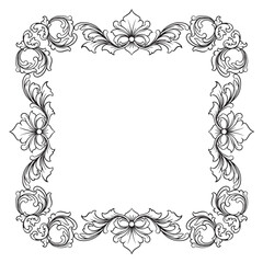 black and white vintage baroque frame with ornament engraving illustration