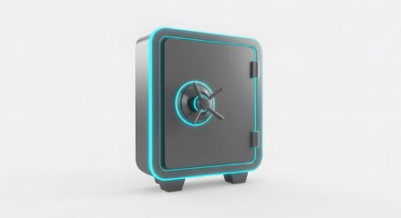 Minimalistic safe vault icon with glowing edges.