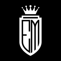EM Vector logo initials shield with royal crown minimalist, elegant style