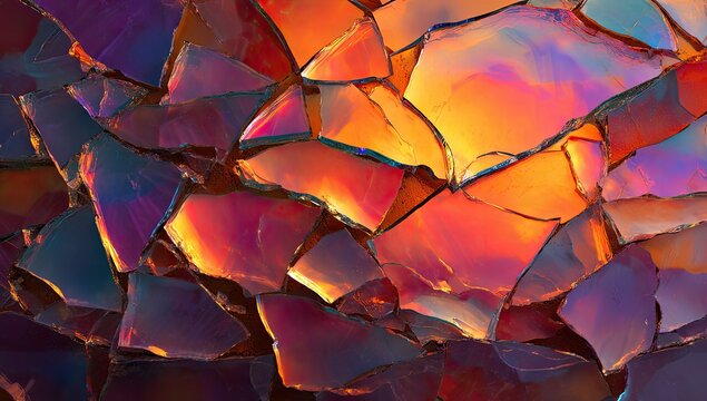 Shattered glass shards, vibrant colors - Powered by Adobe