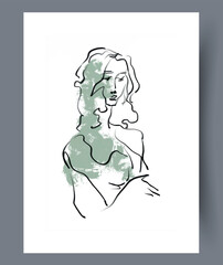 An Abstract Line Art depiction featuring a Woman with Flowing and Elegant Hair design