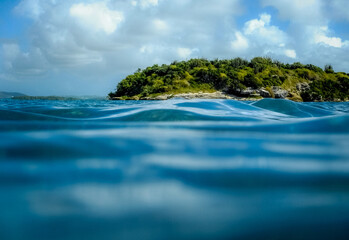 The beautiful beach of Carlisle Bay at the Caribbean islands of Antigua and Barbuda