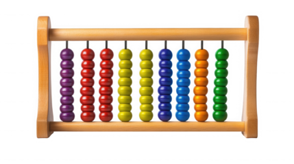 Colorful abacus with wooden frame for mathematical calculations and education on transparent background