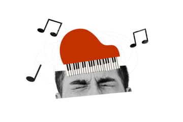 Creative trend collage of man head musician pianist create music party performance template metaphor psychedelic pinup