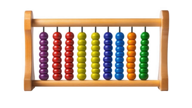 Colorful abacus with wooden frame for mathematical calculations and education on transparent background