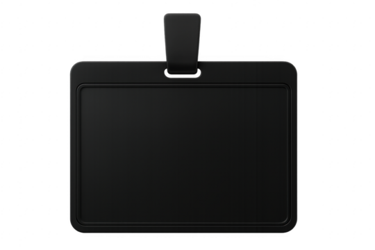 Blank black ID badge holder with transparent background