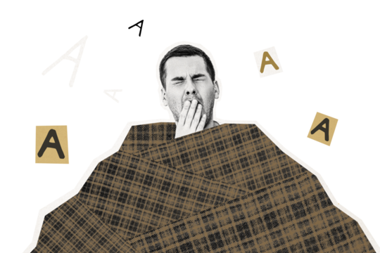 Composite photo collage of tired young man yawn cover checkered blanket sleepover nap late night early isolated on painted background - Powered by Adobe