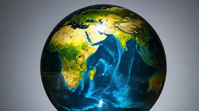 Globe Earth Spinning Showing Continents and Oceans.