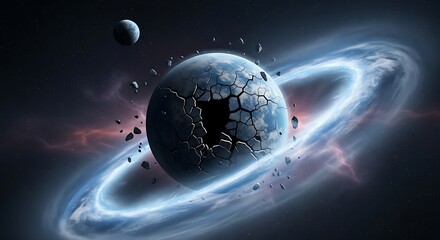 Cosmic Cataclysm - A Shattered Planet Amidst Stellar Debris.