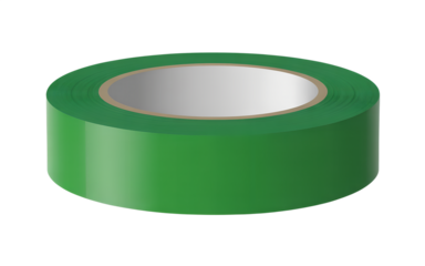 Flat Green Adhesive Tape Roll Mockup Isolated on Transparent Background