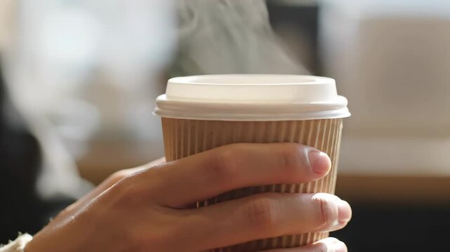 Holding Hot Coffee in Paper Cup on a Bright Morning