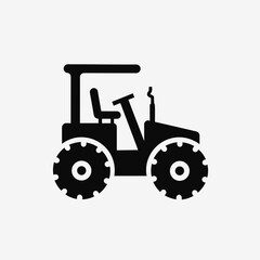 Farm tractor silhouette represents agricultural machinery used in construction. This tractor icon simplifies construction work, depicting heavy equipment for soil preparation and material handling,