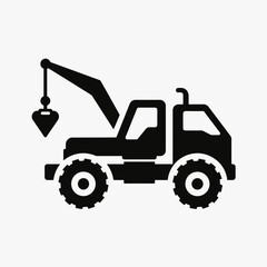 Naklejka premium Construction vehicle silhouette on white background showing crane. Construction vehicle for lifting tasks in the building site features a large pendulum and black frame.
