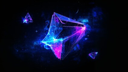 A blue and purple space with three triangular shapes