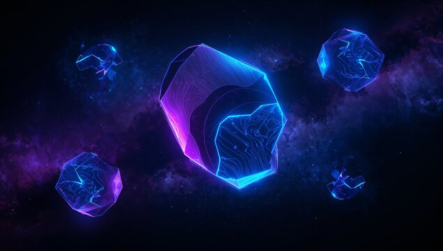 A collection of blue and purple cubes floating in space