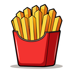 Crispy Golden French Fries in Takeaway Box – Realistic Fast Food Cutout on Transparent Background.
