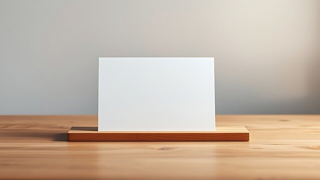 A simple blank card on a wooden surface, embodying minimalist elegance with soft lighting.