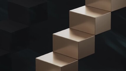 Golden Cubes Ascending in a Staircase Formation Against a Dark Background.