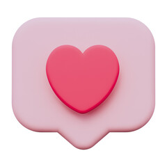 Pink Heart in Speech Bubble on Transparent Background Glossy 3D Illustration with Soft Lighting Ideal for Social Media Engagement and Graphic Design