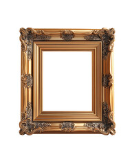 Antique gold picture frame isolated on the transparent background created with generative ai
