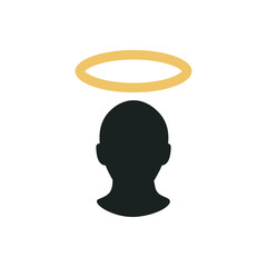Front bust with halo. Frontal bust silhouette topped by halo, purity, saint icon.