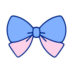 Fototapeta premium Illustration of a blue and pink bow with a dark outline on a white background design element