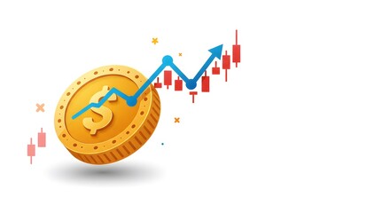 Abstract coin icon with line graph overlay.
