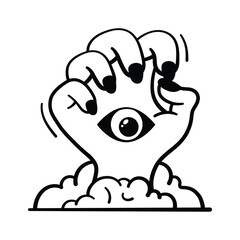 Bloody hand holding eyeball illustration for horror Halloween art