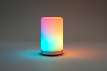 A smart RGB color-changing lamp with cylindrical shape and glowing gradient light on a plain background
